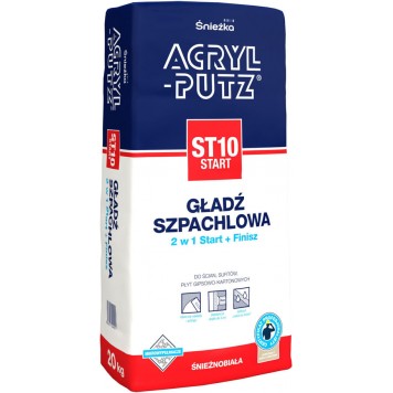 Акрил Путц ST 10 старт-финиш - Гипсовая снежнобелая шпатлевка для внутренних работ, Польша, 20 кг-0