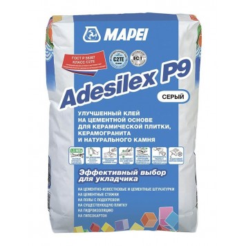 MAPEI Adesilex P9 - Клей для плитки C2TE с нулевым вертикальным сползанием, серый/белый, 25 кг, РФ-0