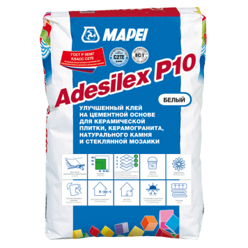 MAPEI Adesilex P10 - Улучшенный белый клей C2TE для мозаики, керамической плитки 25 кг, РФ-0
