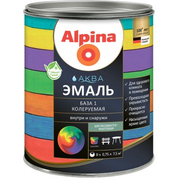 Alpina АКВА эмаль Б 3 - Эмаль по дереву и металлу колеруемая, 0,85-2,35 л, РБ-0