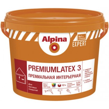 Alpina Expert Premiumlatex 3 B.1 - Глубокоматовая интерьерная краска, белая, РБ, 2.5-10л-0