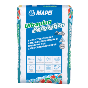 Mapei Ultraplan Renovation - Быстротвердеющий самовыравнивающийся наливной пол, с фиброй, от 3 до 40 мм, 23кг, РФ-0