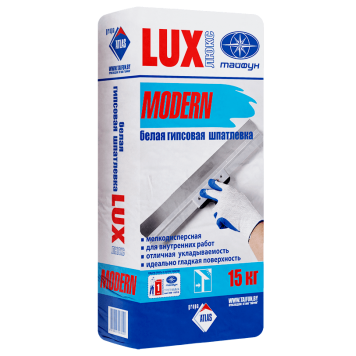 Люкс Modern - Шпатлевка гипсовая мелкодисперсная, белая, для внутренних работ, 15кг, РБ-0