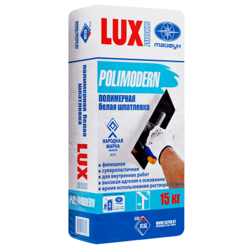 Люкс Polimodern - Шпатлевка гипсовая полимерная, белая, для внутренних работ, 15кг, РБ-0