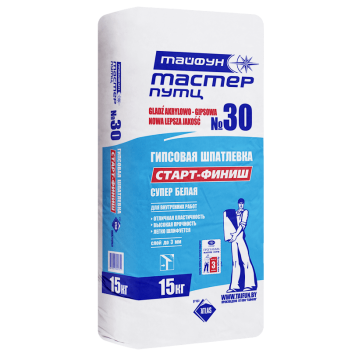 Тайфун Мастер № 30 — Шпатлевка старт-финиш гипсовая, белая, РБ, 15 кг.-0