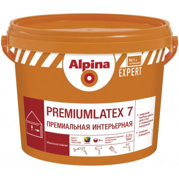 Alpina Expert Premiumlatex 7 B.3 - Шелковисто-матовая интерьерная краска, прозрачная, РБ, 2.35-9.4л-0