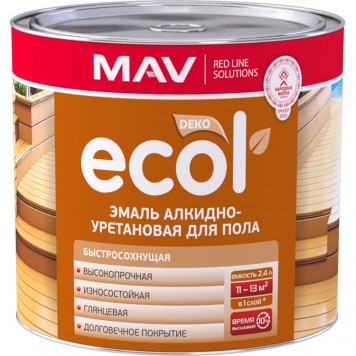 MAV Ecol - Эмаль для пола алкидно-уретановая, 2.4 л, РБ-0